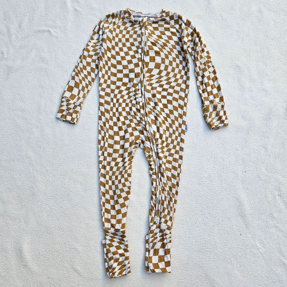 Brixton Phoenix Cream and Brown Wavy Checker Bamboo Zip Romper 12-18M